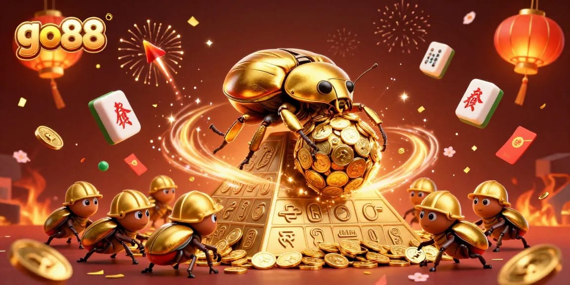 Engage with the vibrant casino world as go88 showcases golden beetles and festive game elements.