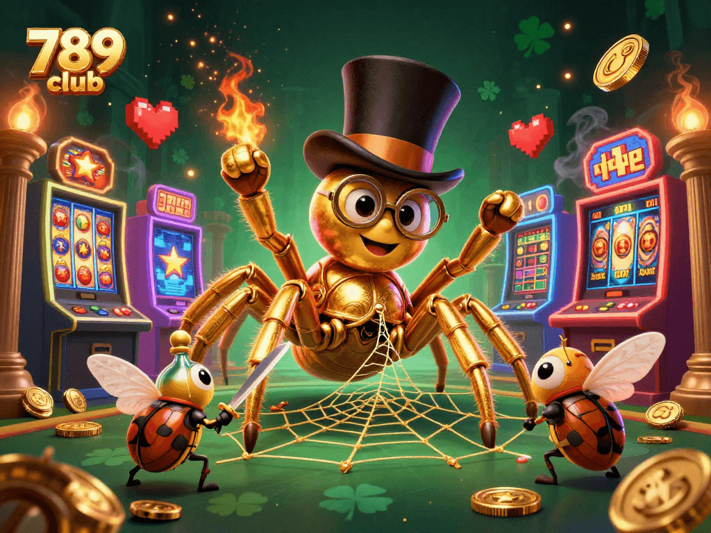 Play immersive games with 789 club's vibrant atmosphere and characters in a dynamic casino scene.