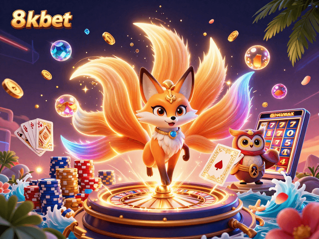 Experience thrilling gaming dynamics with 8xbet's vibrant and engaging casino scene featuring unique characters and elements.