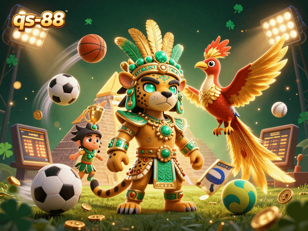 Engage with thrilling sports betting action at qs-88 with dynamic elements and colorful illustrations.