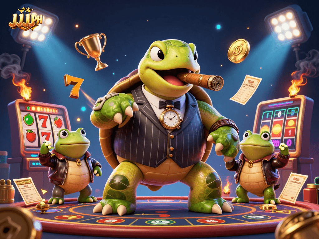 Makita ang JJJPH sa casino na puno ng pagsasaya sa 3D dolyar at mga simbolo ng slot.