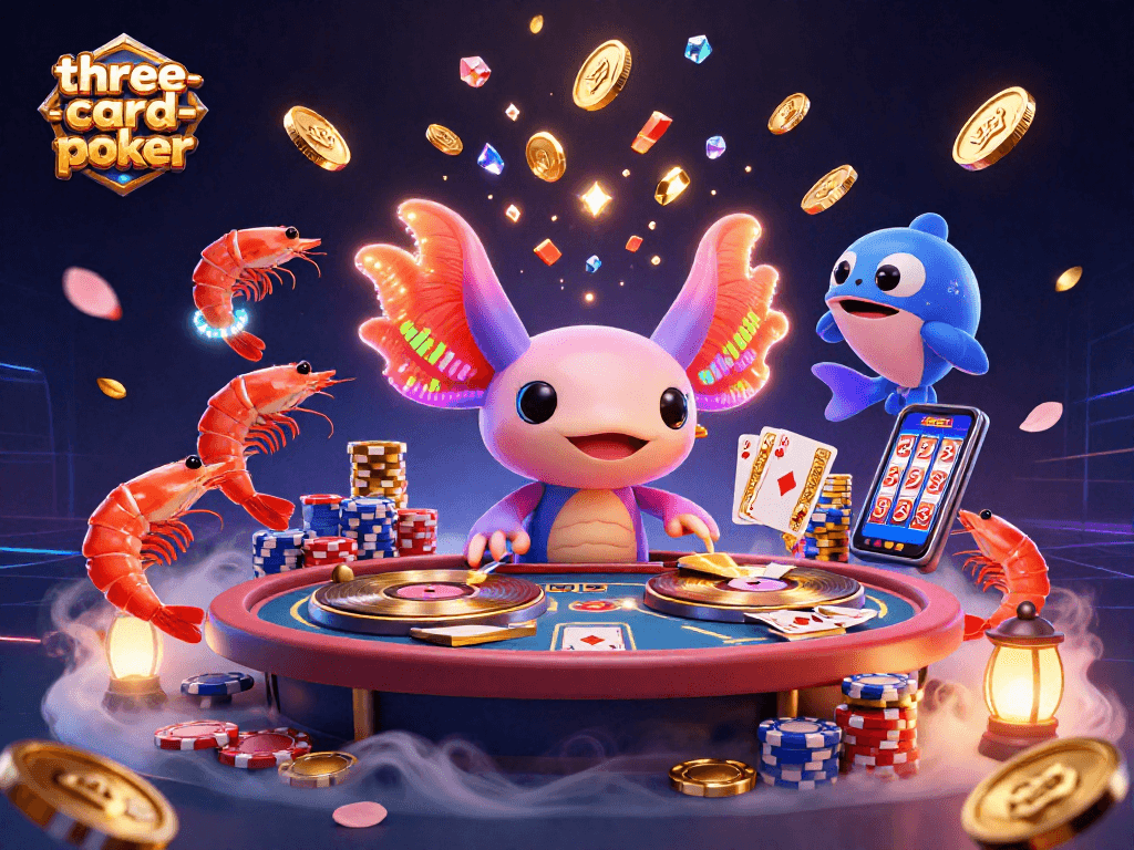 Experience the excitement of three-card-poker with vibrant 3D action and casino elements
