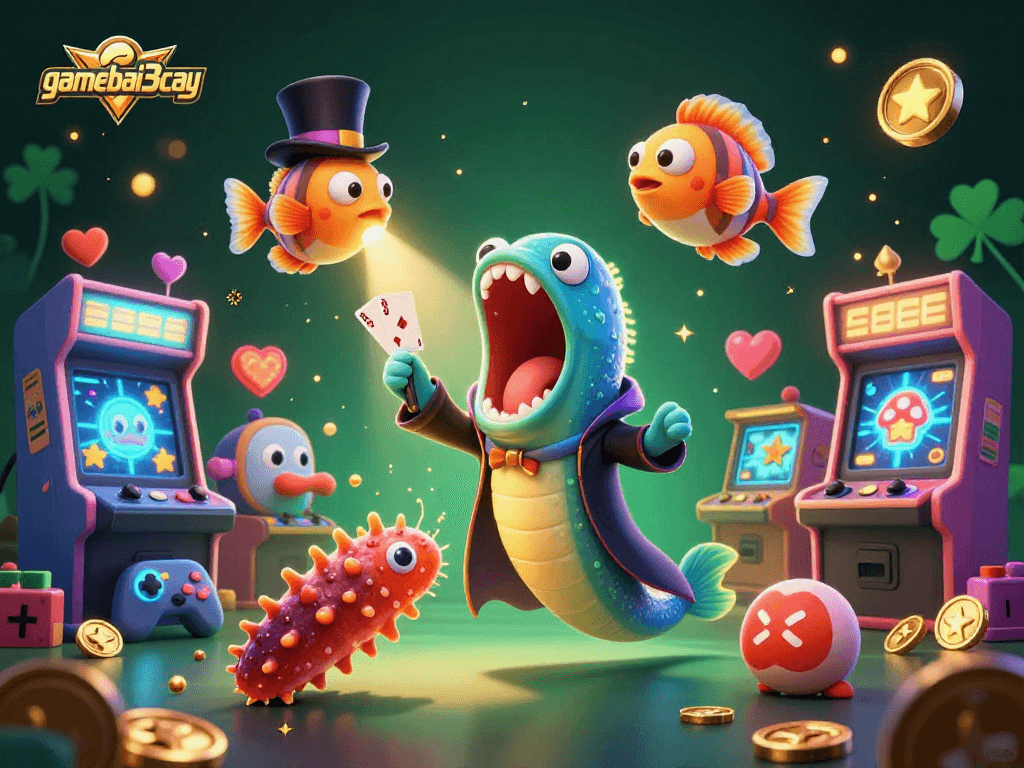Experience the magic of gamebai3cay with enchanting characters performing engaging card tricks in a vibrant casino setting.
