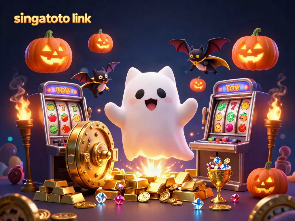 Experience the thrill of winning on the singatoto link with a ghost cat and treasures in a lively casino.