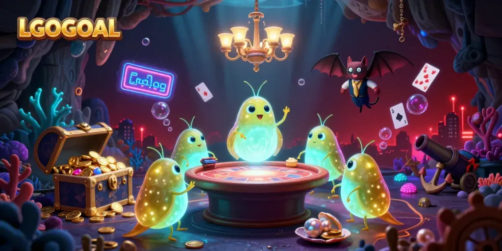Engage with the vibrant LGOGOAL casino scene where glowworms light up the cave, enhancing the thrilling gambling experience.