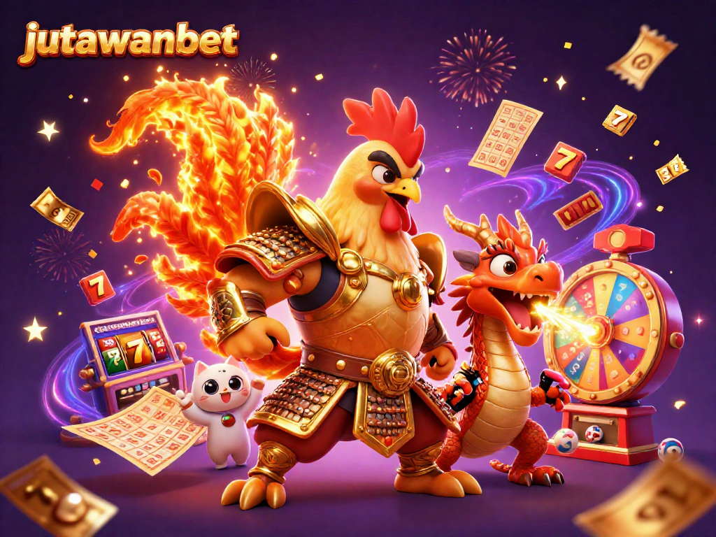 Experience thrilling wins with jutawanbet's dynamic slot games featuring colorful reels and energetic characters.