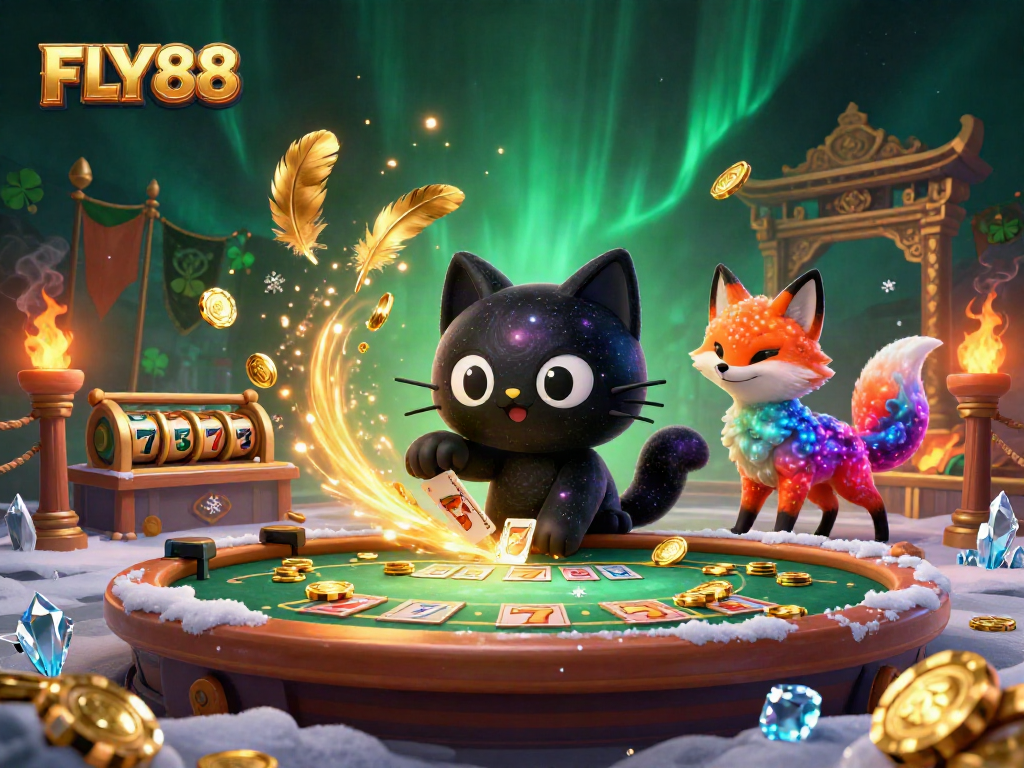 Experience FLY88's cosmic casino adventure with vibrant characters and thrilling game elements.
