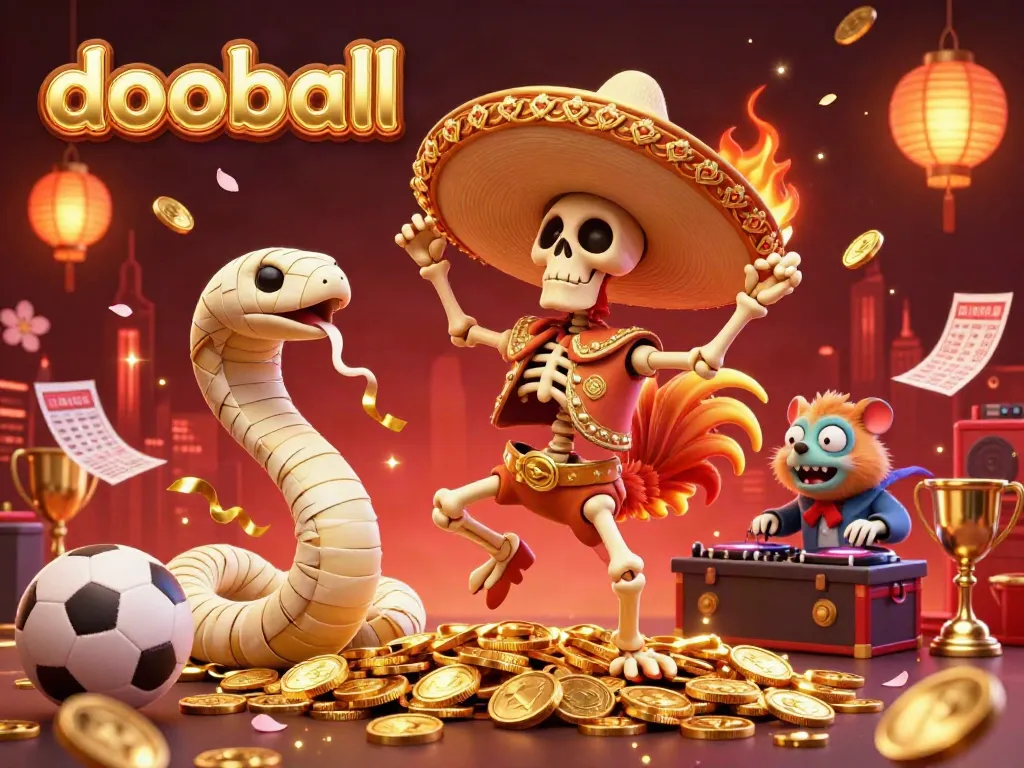 Experience thrilling sports betting action with dooball featuring vibrant cartoon characters and festive decorations.