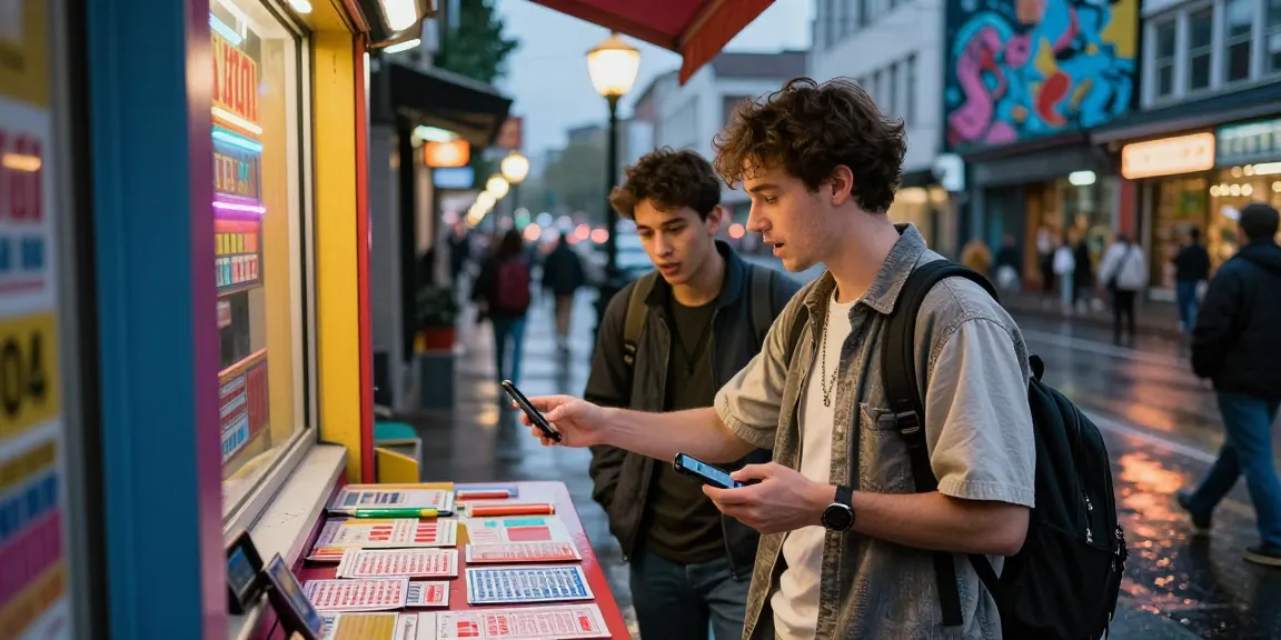 Exciting street scene showing a young man discussing harga toto lottery tickets with friends, capturing urban culture.
