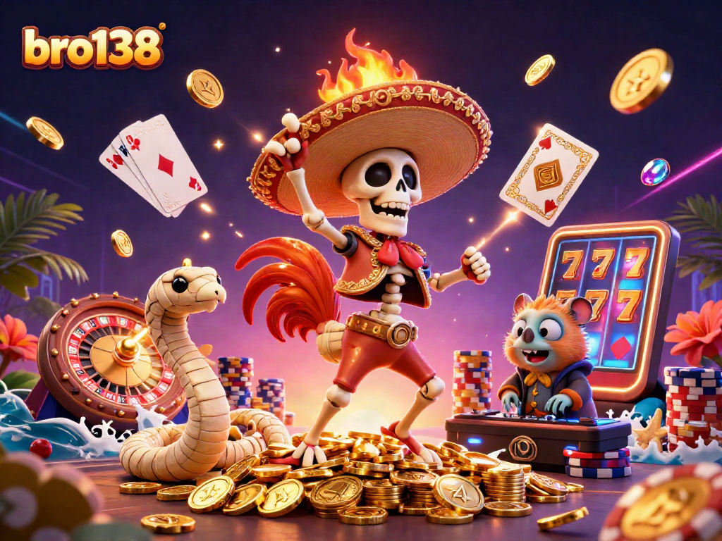 Watch bro138 players celebrate wins with a vibrant 3D scene filled with casino excitement.