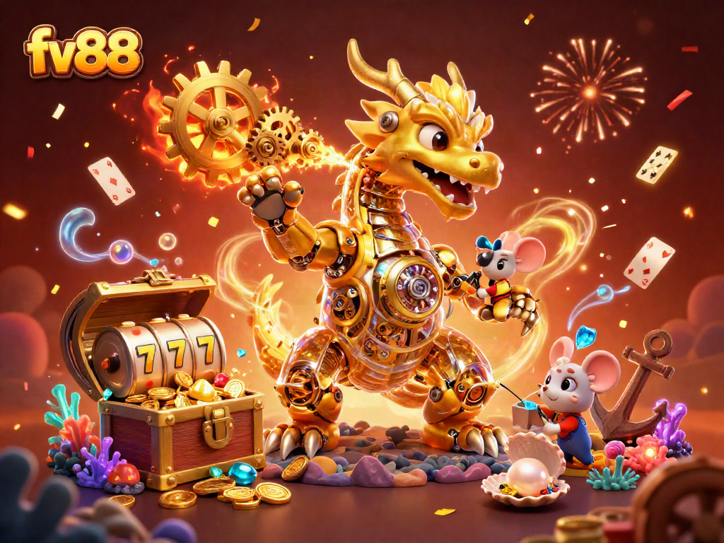 Experience thrilling gameplay at fv88 with a vibrant golden dragon and interactive slots.