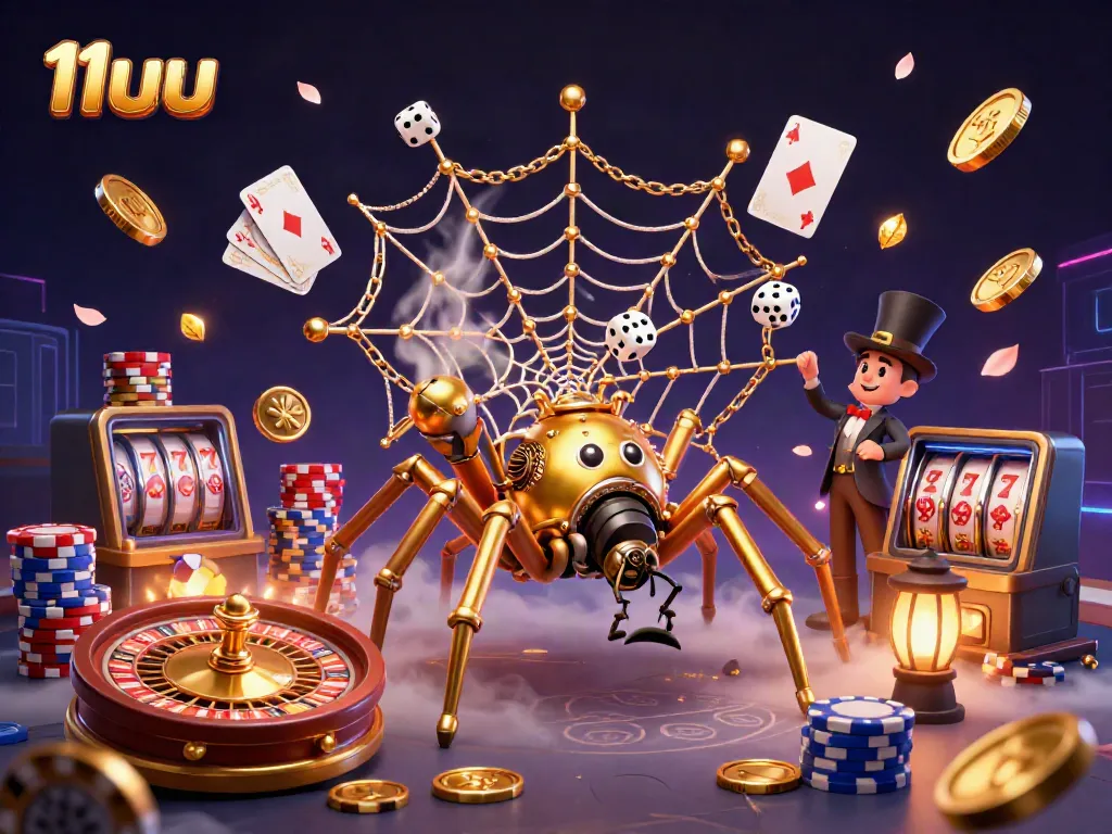 Engage with the thrilling world of 11uu's steampunk casino, showcasing vibrant games and golden winnings.
