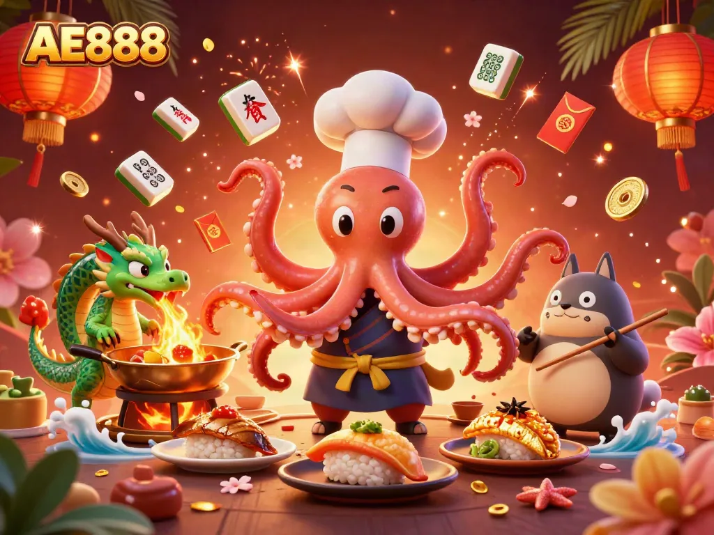 Experience the thrill of AE888 gaming with vibrant characters and dynamic action in an immersive 3D illustration.