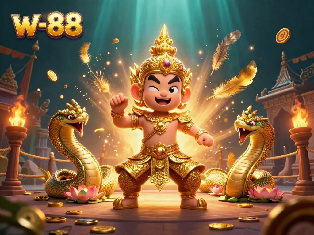Join the gaming action at w-88 with a friendly yaksha guardian, Naga serpents, and engaging betting elements.