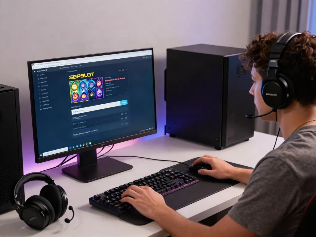 Engaged user focusing on sgpslot login at a modern gaming setup with vibrant display