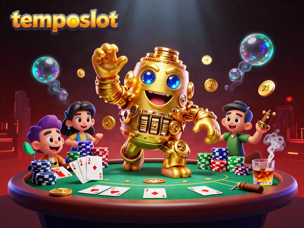 Experience excitement with the temposlot golden golem amidst a dynamic casino scene.