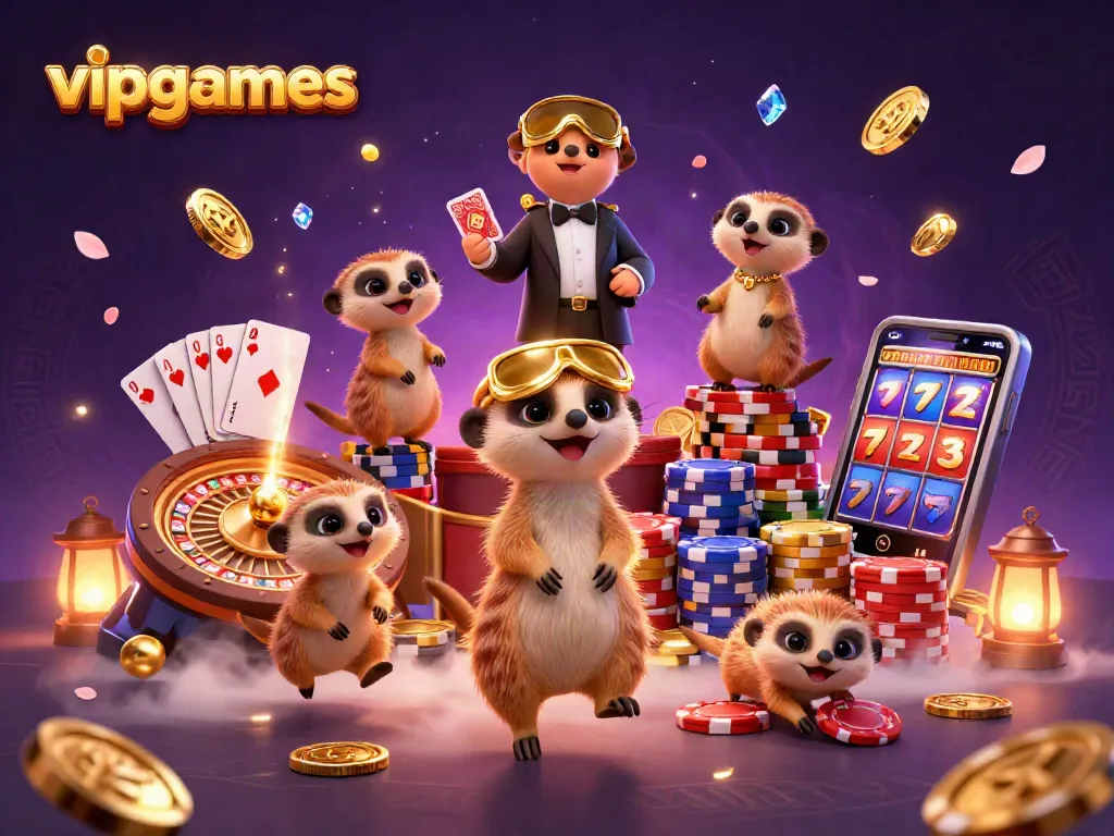 Experience thrilling games at vipgames with a lively meerkat casino scene full of excitement.