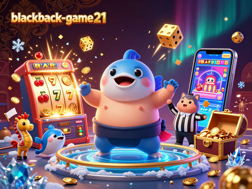 "Engage with blackjack-game21 as players celebrate in a dynamic underwater casino scene with vibrant characters and casino elements"