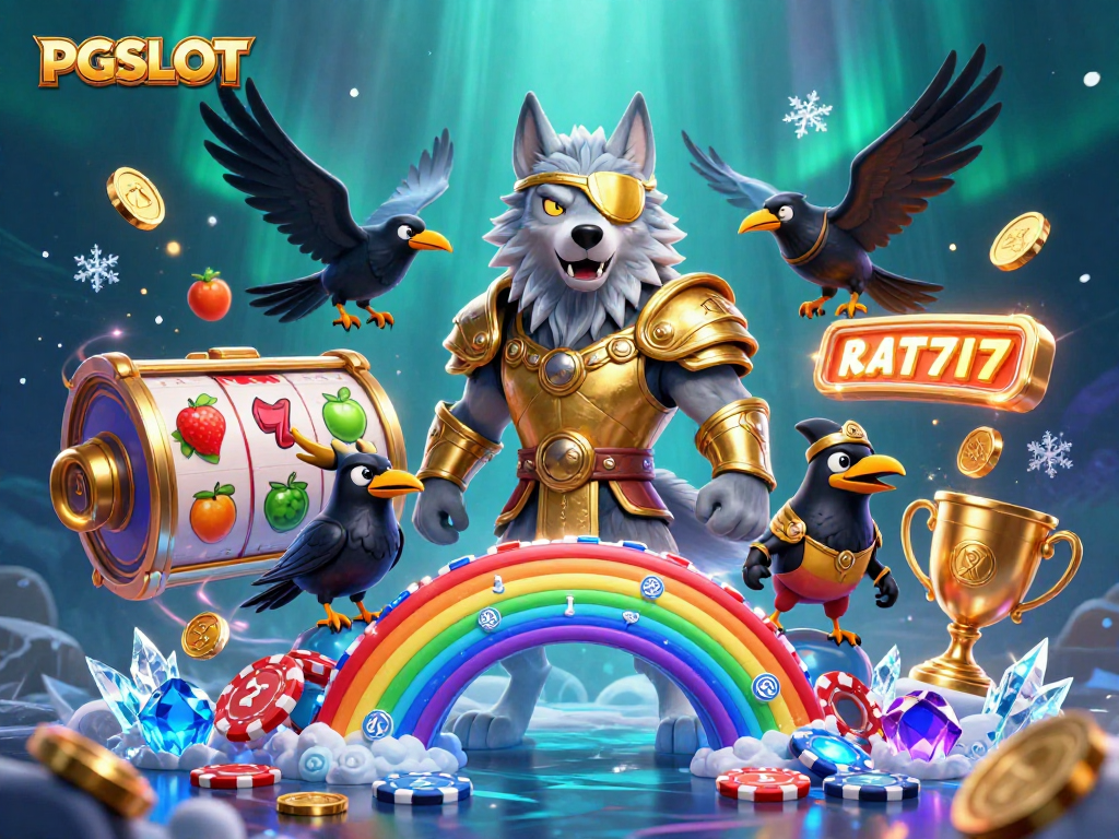 Engaging PGSLOT experience with Odin, ravens, and casino elements creating dynamic gaming atmosphere.