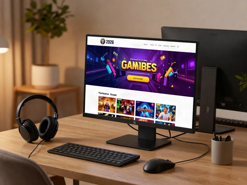 Akunjp online gaming interface on a laptop, highlighting vivid promotions and user-friendly design, in a cozy home setting.