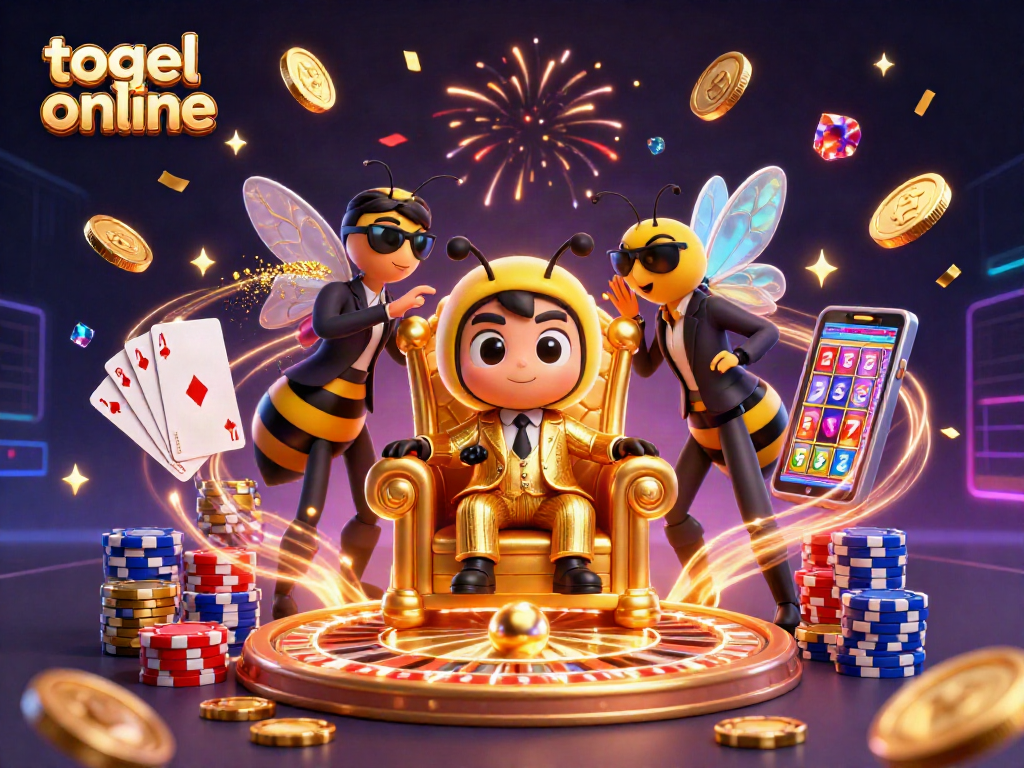 Experience the excitement of togel online with a dynamic 3D casino scene featuring animated characters and vibrant gaming elements.