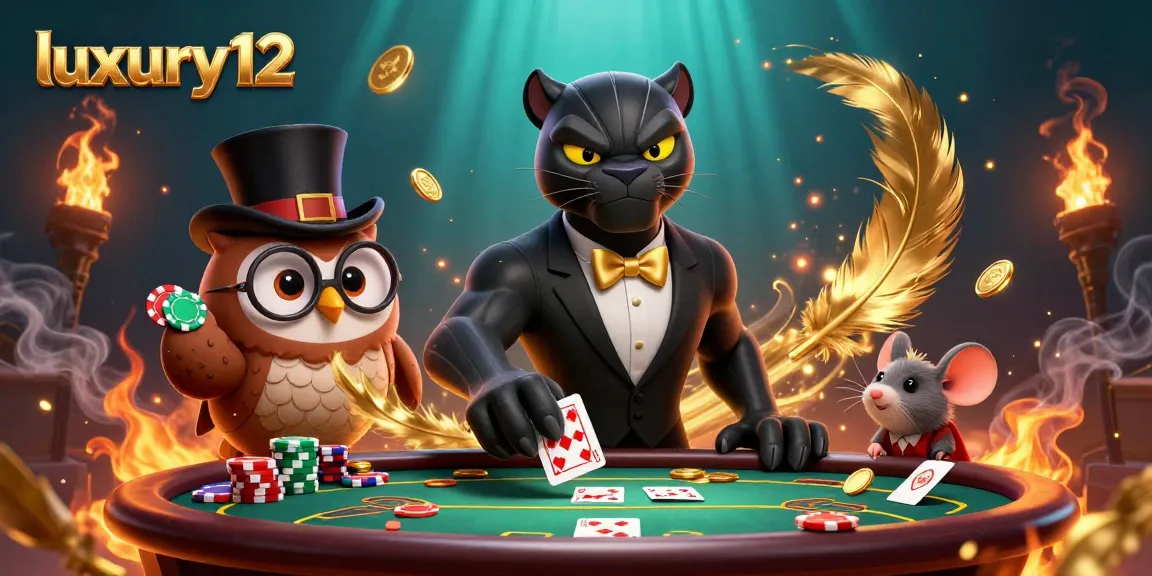 Experience the thrill of luxury12 with a stylish cartoon panther at a poker table surrounded by vibrant casino elements.