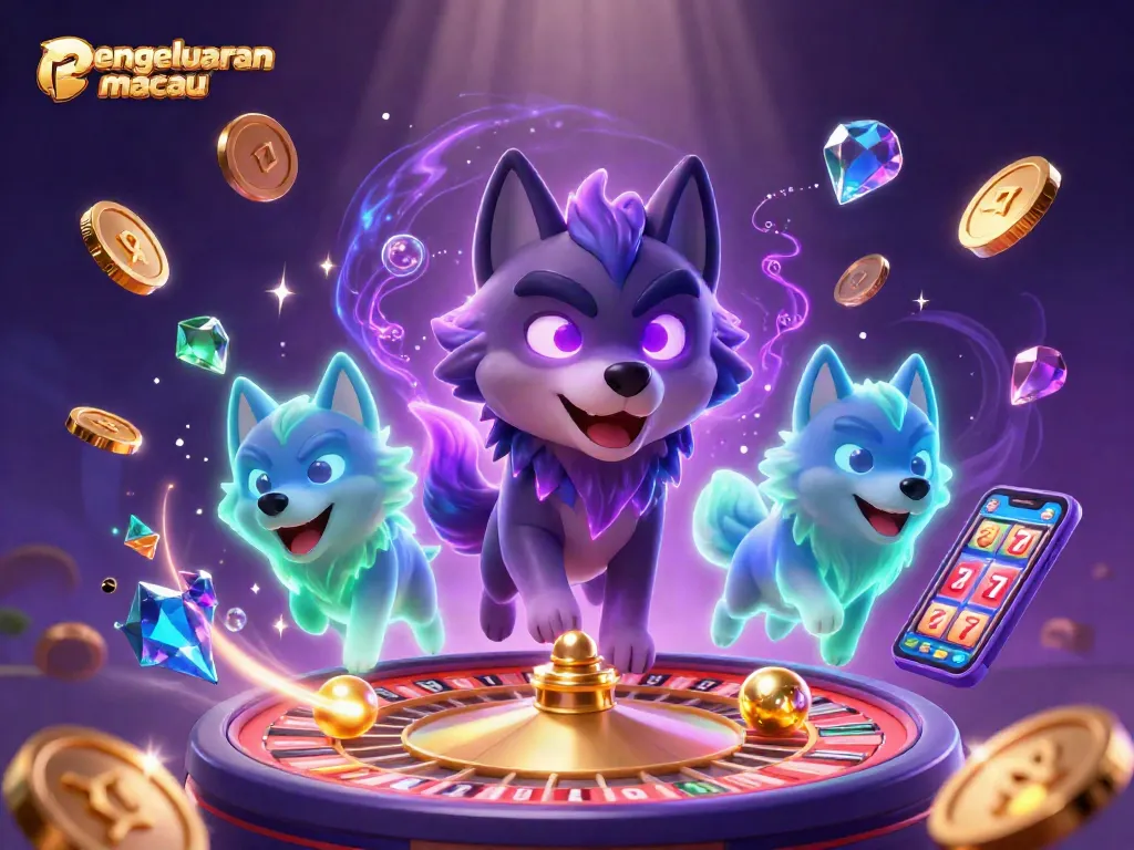 Engage with pengeluaran macau by witnessing an action-packed scene of luxury gaming elements and ethereal wolves.