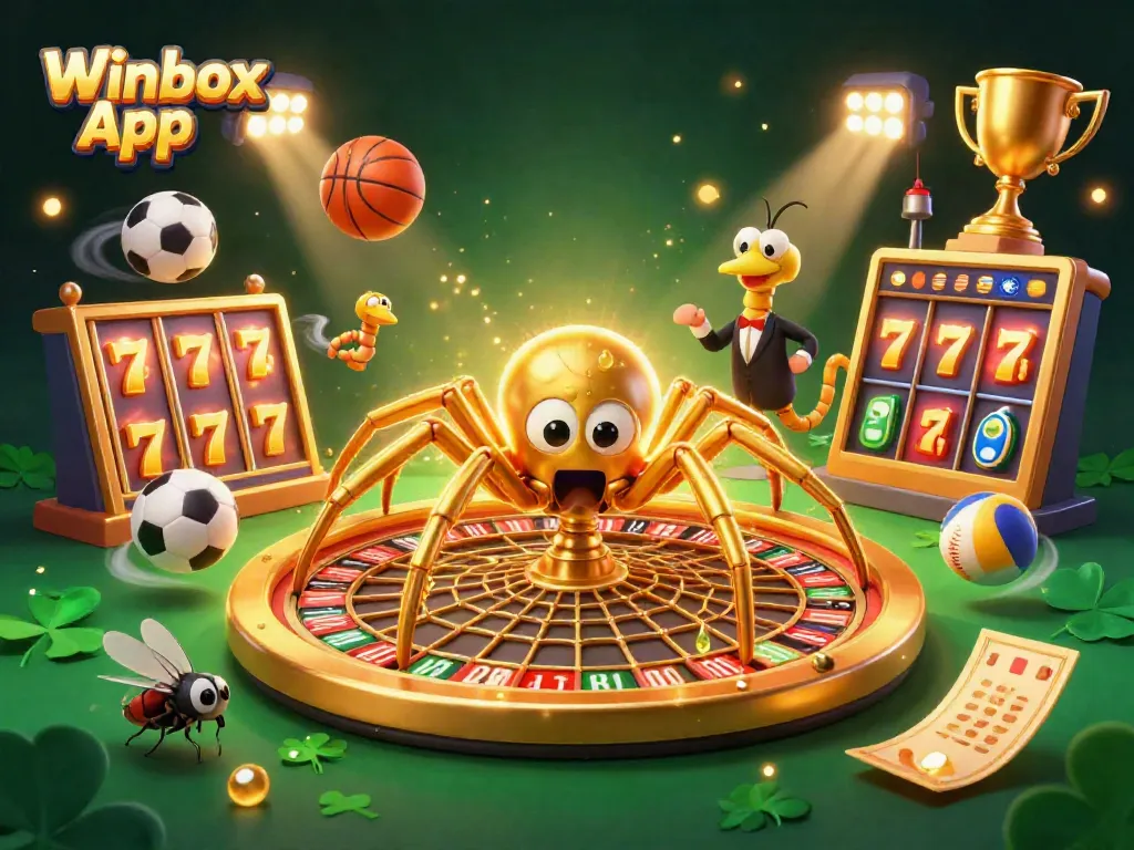 Bet on the exciting gameplay with Winbox App, featuring golden spider and roulette wheel elements.