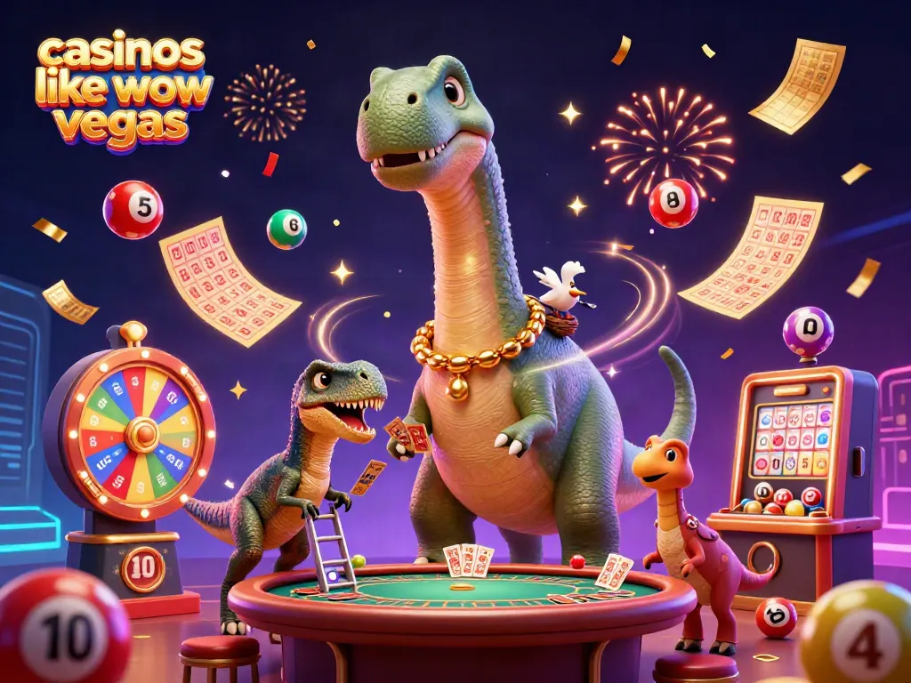 Experience fun at casinos like WOW Vegas with an exciting 3D casino illustration.