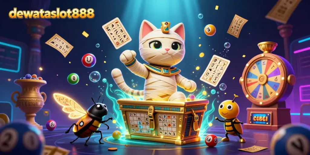 Jadilah bagian dari pengalaman bermain yang tidak terlupakan di dewataslot888 dengan mumi kucing Mesir dan scarab bersinar.