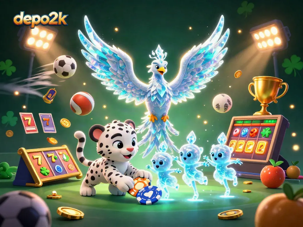 Experience the dynamic energy of depo2k with a colorful casino-themed illustration.