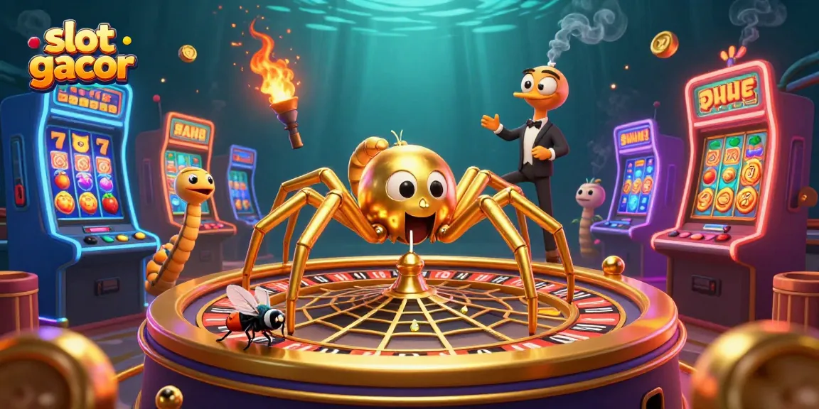 Experience thrilling gameplay at slot gacor with a golden spider croupier, exciting games, and vibrant visuals.