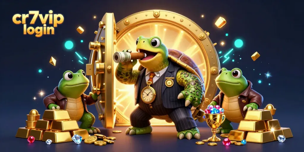 Ilustrasi 3D menampilkan karakter judi cr7vip login dengan suasana kasino penuh kemewahan dan elemen yang menggugah semangat.