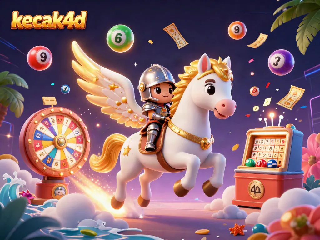 Engage with the kecak4d gaming universe, featuring a celestial horse, knight, and vibrant lottery elements.