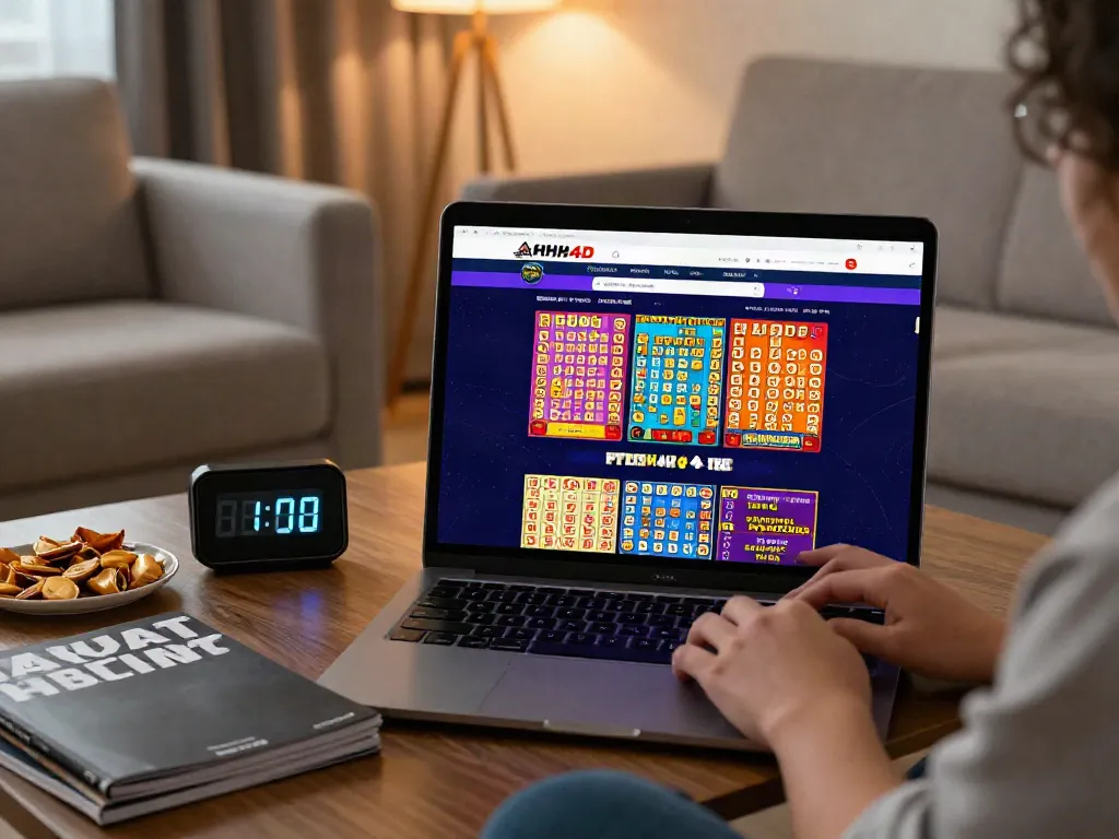 A user enjoying AHHA4D online gambling on a smartphone in a cozy home setting.