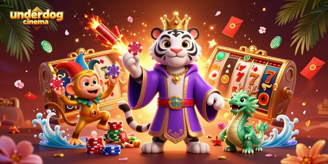 Engage in thrilling gameplay at underdogcinema with a vibrant casino scene featuring a majestic tiger.
