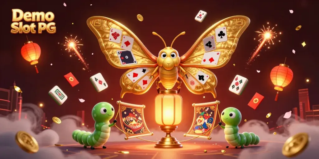 Engage with Demo Slot PG through vibrant, immersive casino-themed illustration showcasing rich game elements and visuals.