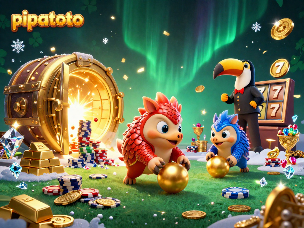 Engage with pipatoto as rival pangolins battle through golden balls amidst slot game excitement.
