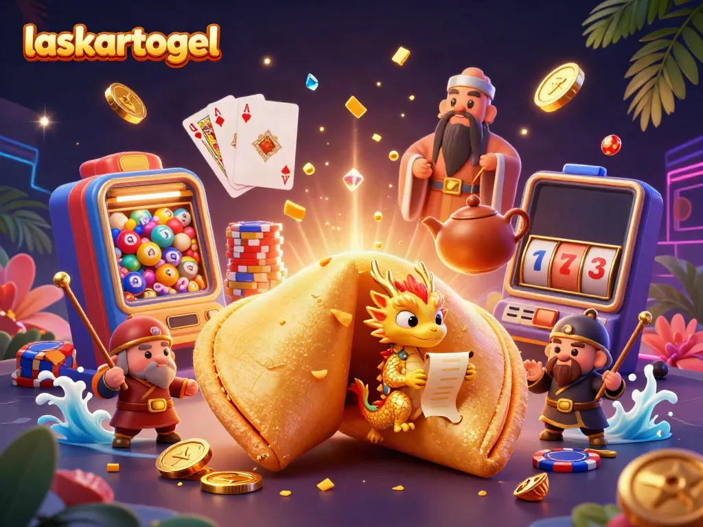 Experience exciting gameplay at laskartogel with a vibrant 3D illustration of lucky charms and winning symbols.