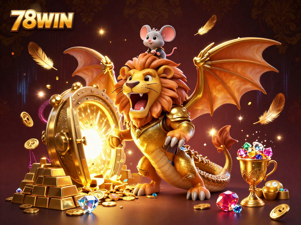 Experience thrilling casino gaming adventures with 78WIN, featuring dynamic 3D elements and shimmering treasures.
