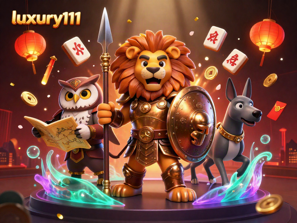 Experience the thrilling world of casino action with luxury111 as a Spartan lion triumphs among game tokens.