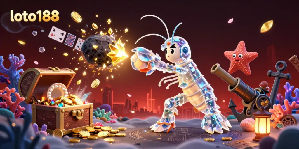 Experience thrilling wins with loto188 in this vibrant 3D casino scene full of gems and gold.