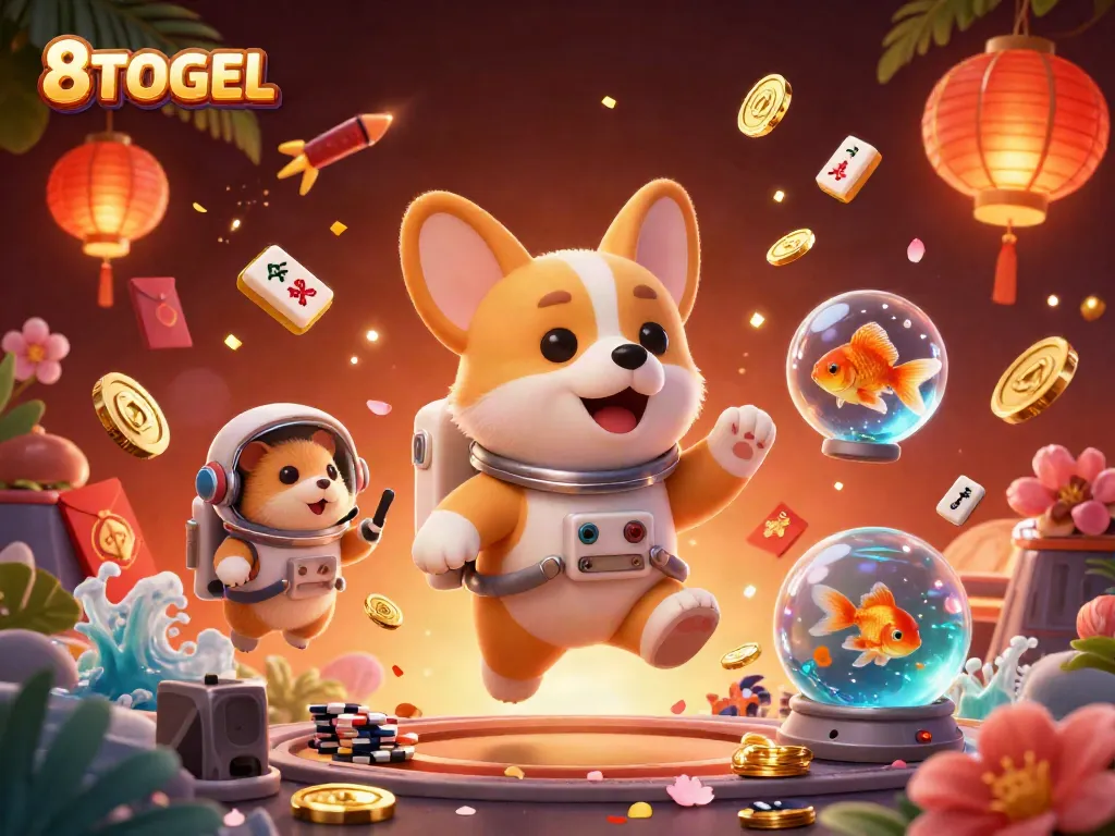 Experience thrilling gaming with 8TOGEL in a vibrant space station casino scene featuring unique characters.