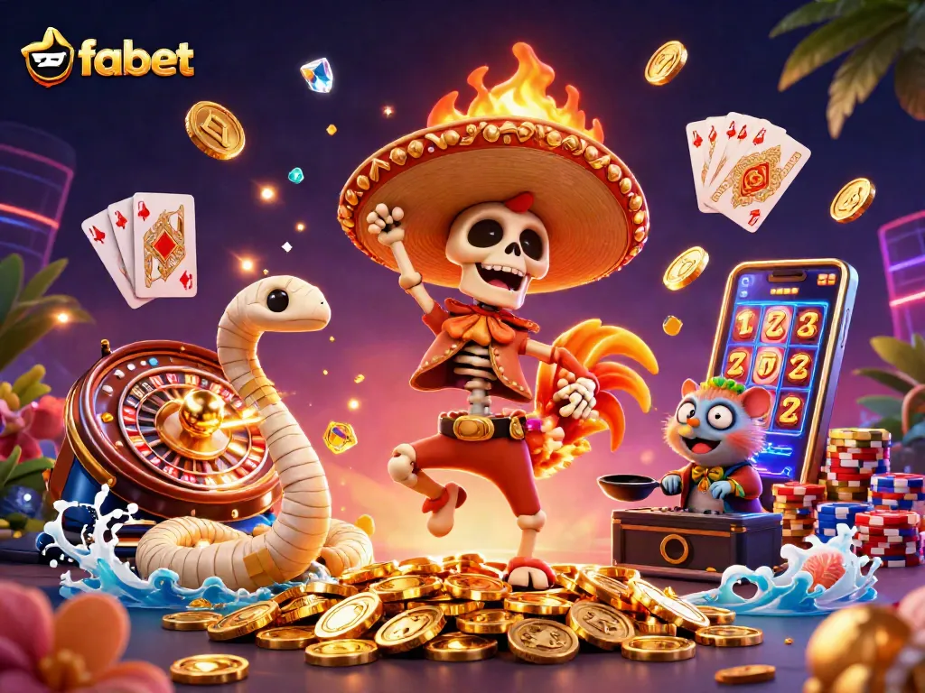 Experience fabet's thrilling gaming scene with vibrant characters and dynamic casino elements.