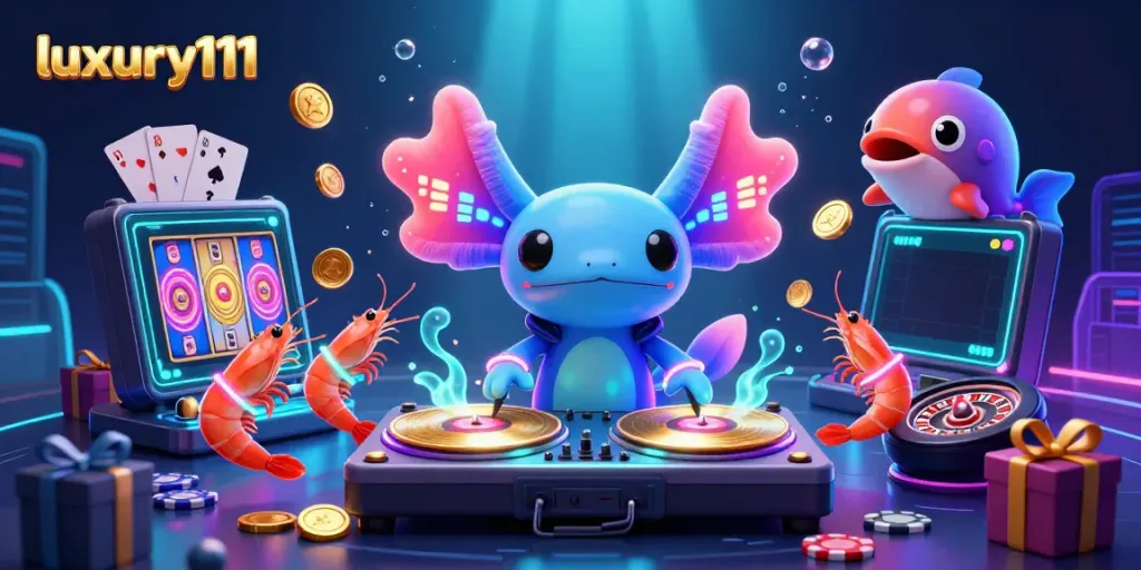 Engage with immersive casino gameplay at luxury111, featuring colorful slot games and vibrant characters.