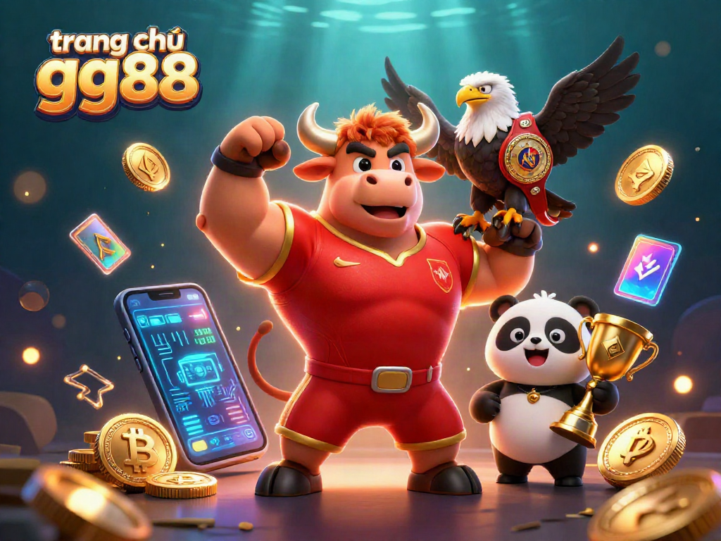 Experience gaming excitement at trang chủ gg88 with vibrant 3D casino-themed characters and crypto elements.