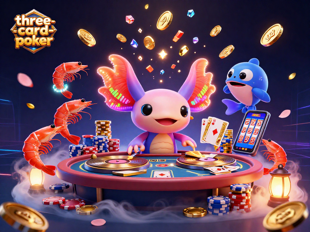 Experience the excitement of three-card-poker with vibrant 3D action and casino elements
