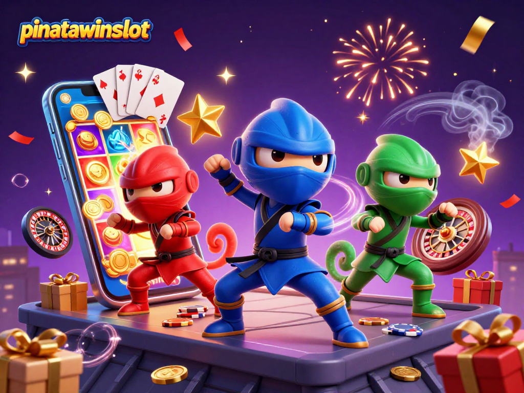 Experience big wins with pinatawinsslot in a vibrant 3D illustrated casino scene.