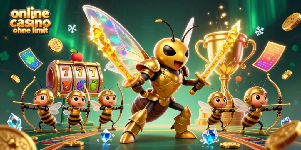 Capture the thrill of an online casino ohne limit with a vibrant scene of a samurai hornet and bee archers.