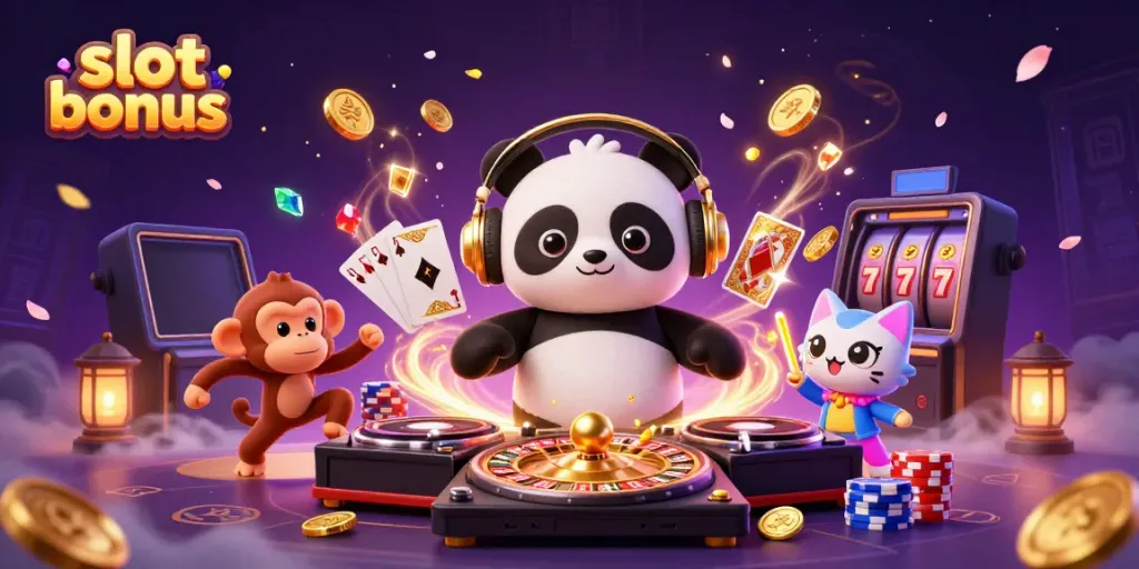 Experience exciting slot bonus action in a vibrant 3D carnival of fun featuring animated characters.
